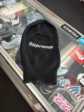 Supreme New Era Black Knit Balaclava Ski Mask Unisex Winter Logo Used Rare